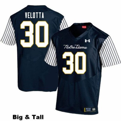 Notre Dame Fighting Irish Men's Chris Velotta #30 Navy Under Armour Alternate Authentic Stitched Big & Tall College NCAA Football Jersey ISU4799TX